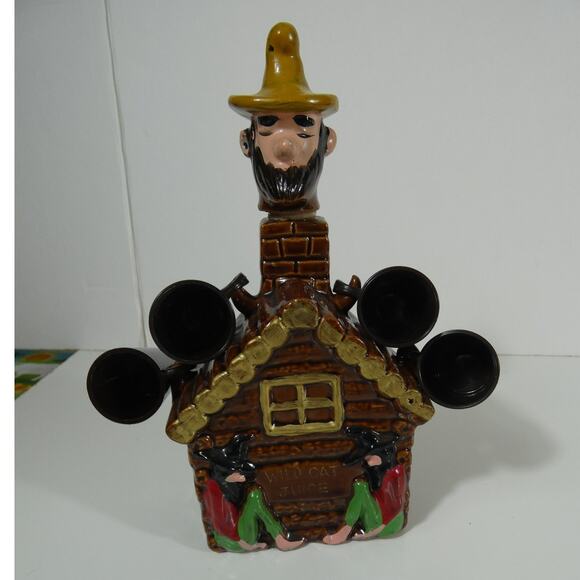 VTG Wild Cat Juice Decanter With 4 Shot Cups Hand Painted - Picture 1 of 4